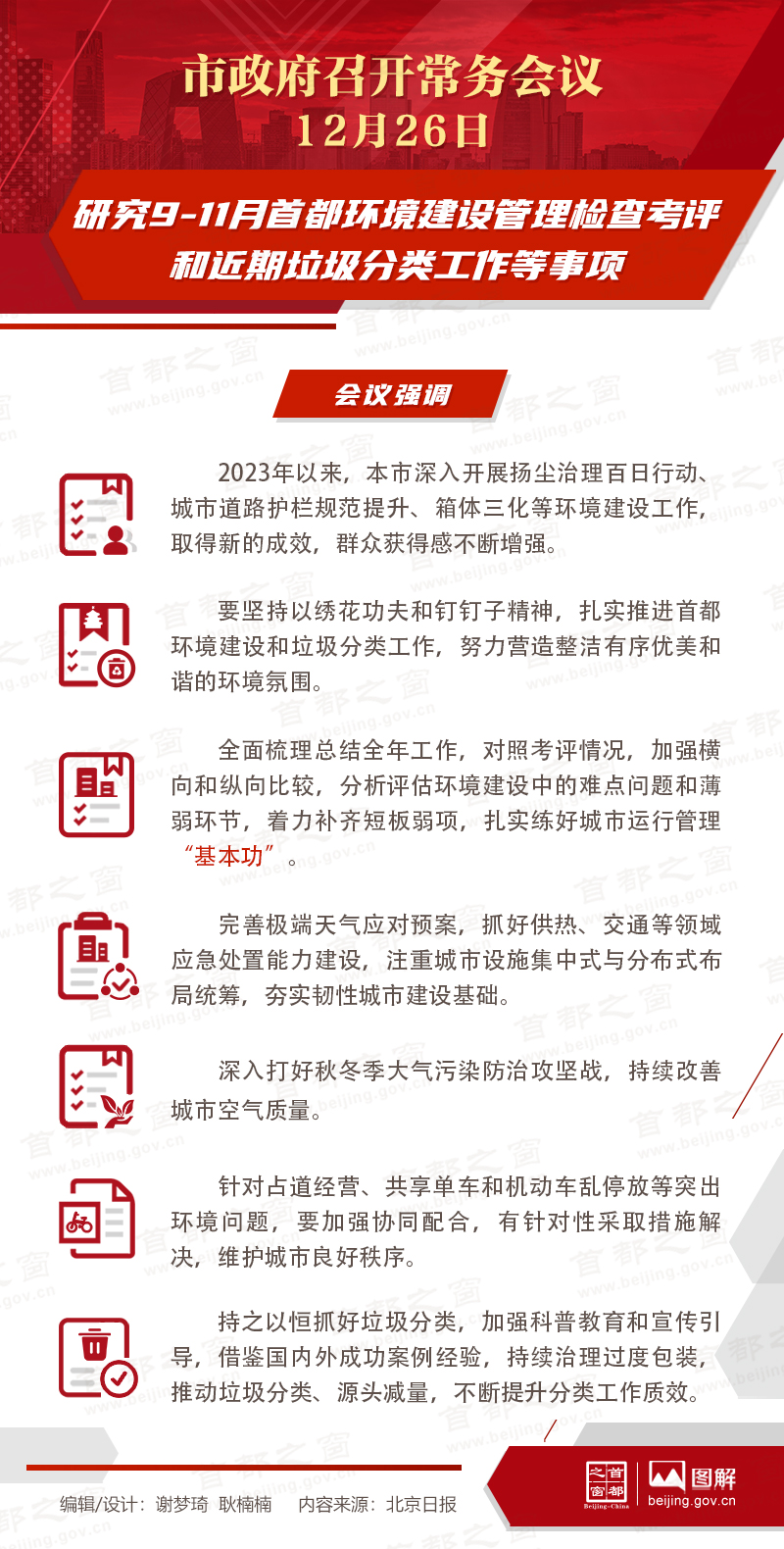 研究9-11月首都环境建设管理检查考评和近期垃圾分类工作等事项