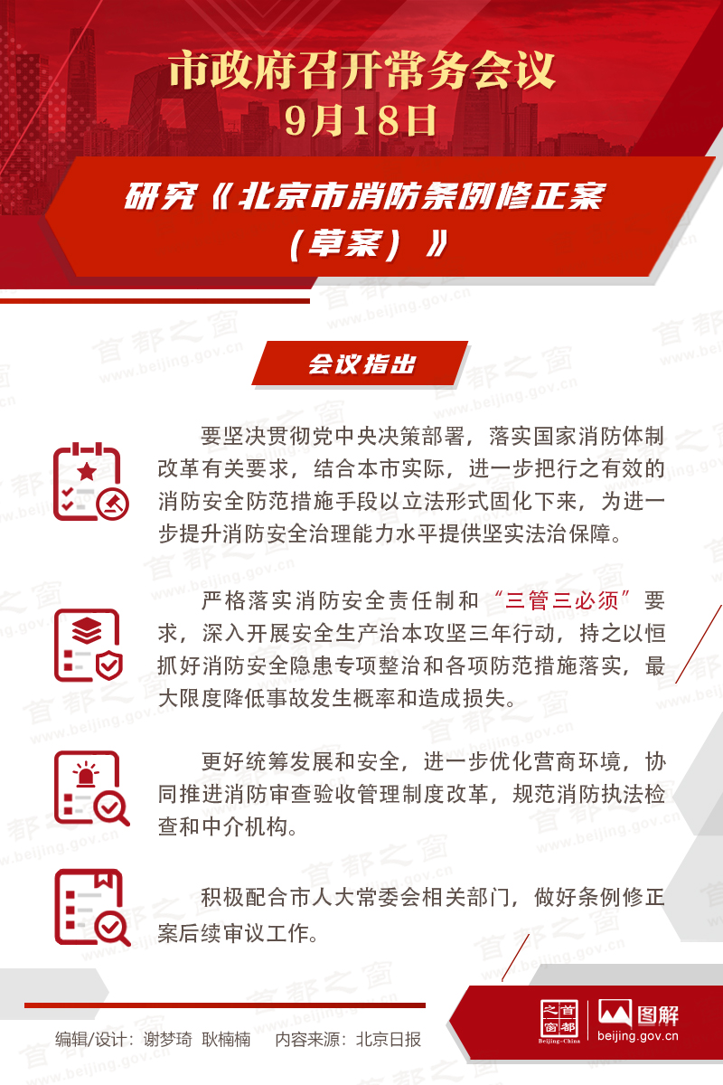 研究《北京市消防条例修正案（草案）》