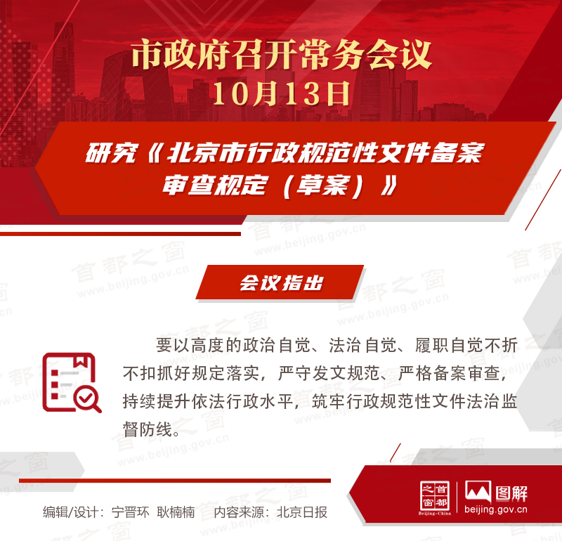 市政府常务会议图解：研究《北京市行政规范性文件备案审查规定（草案）》