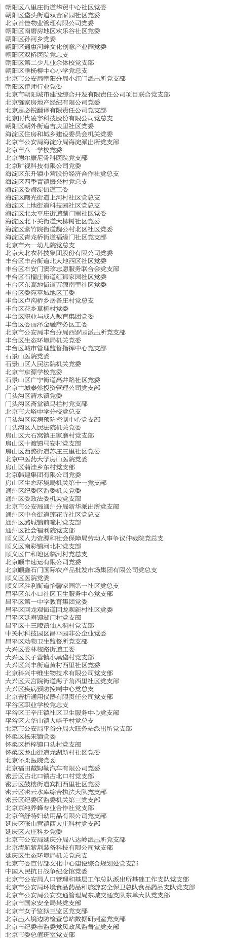 北京市优秀共产党员、优秀党务工作者、优秀基层党组织书记和先进基层党组织名单