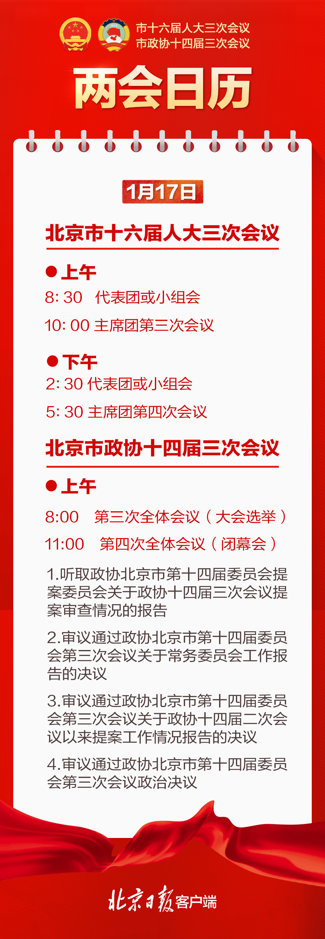 两会日历｜北京市政协十四届三次会议1月17日闭幕