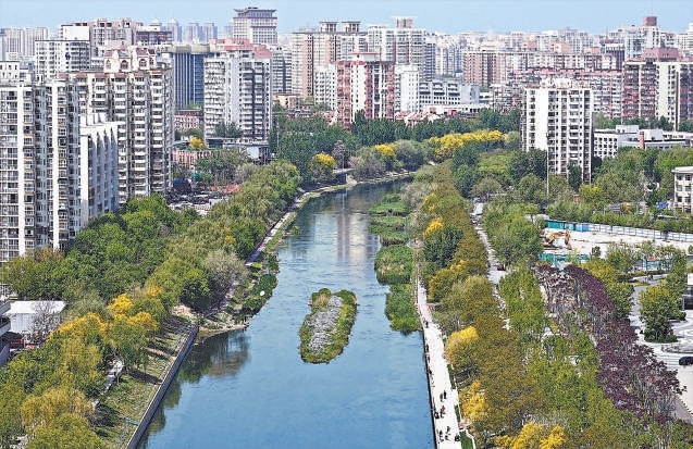 凉水河通过水生态修复、园林绿化与智慧化改造,构建起“水清岸绿、鱼翔浅底”的生态廊道。图为凉水河南中轴段。 凉水河通过水生态修复、园林绿化与智慧化改造,构建起“水清岸绿、鱼翔浅底”的生态廊道。图为凉水河南中轴段。