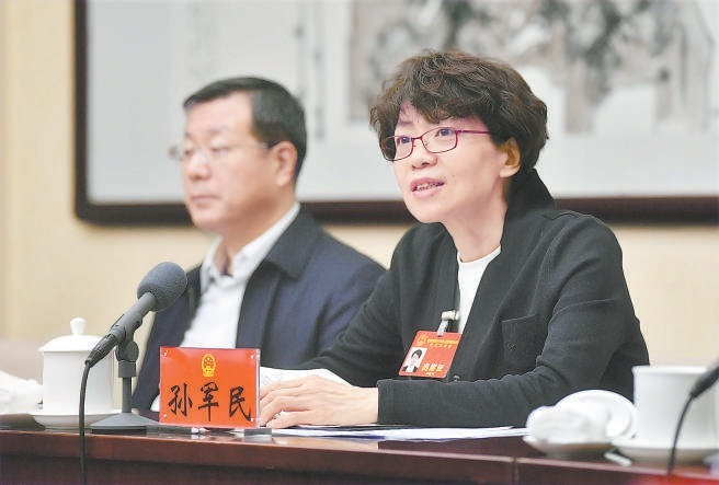 孙军民同志参加丰台团分组审议。