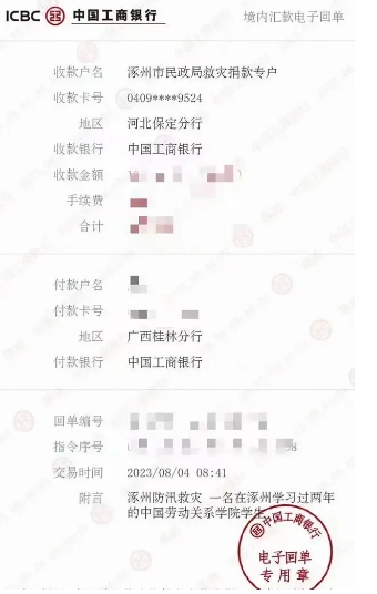 牛栏山镇党员陈迪的捐款电子回单