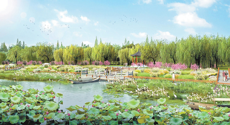 景观提升及生态修复后的萧太后河通州段。(效果图)