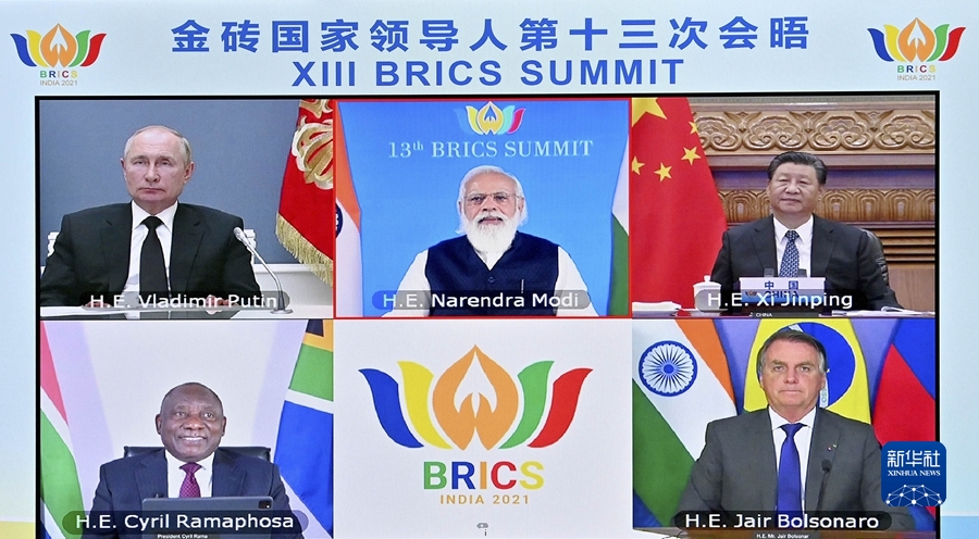 9月9日晚，金砖国家领导人第十三次会晤以视频方式举行。国家主席习近平在北京出席会晤并发表重要讲话。南非总统拉马福萨、巴西总统博索纳罗、俄罗斯总统普京出席，印度总理莫迪主持会晤。