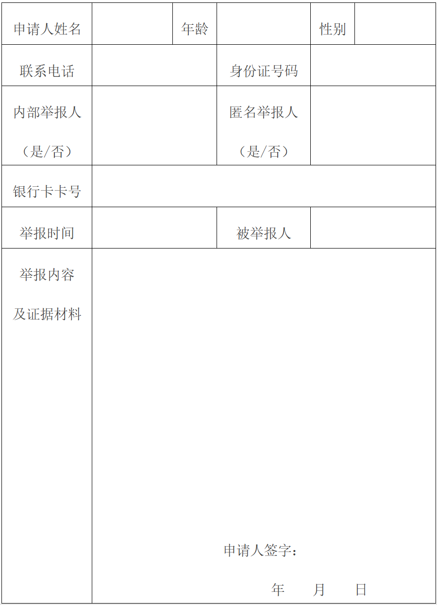 市场监管领域违法行为举报奖励申请表 市场监管领域违法行为举报奖励申请表